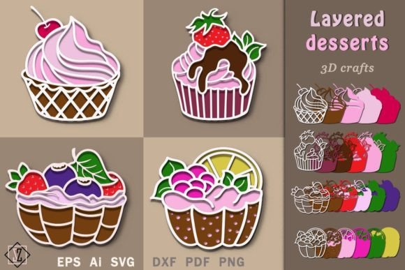 Layered Desserts 3D SVG Shapes for Blog Graphics